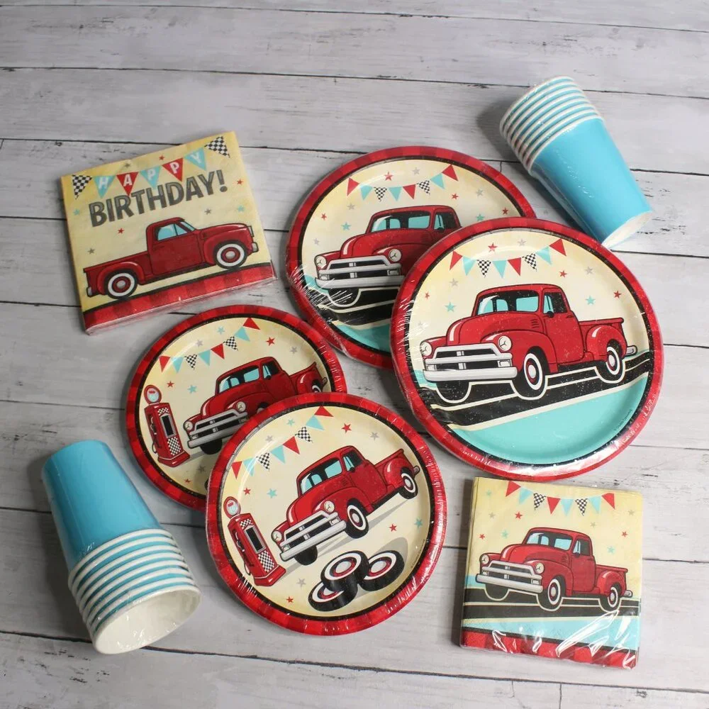 Vintage Pickup Truck Paper Plates Cups Party Supplies All Occasion Birthday